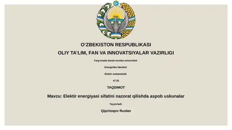 Elektir energiyasi sifatini nazorat qilishda aspob uskunalar