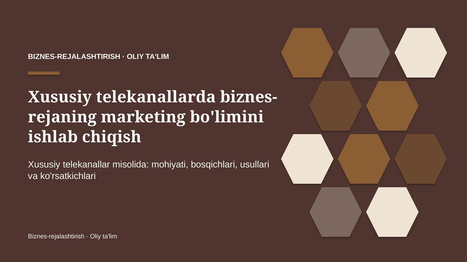 Xususiy telekanallarda biznes-rejaning marketing bo'limini ishlab chiqish