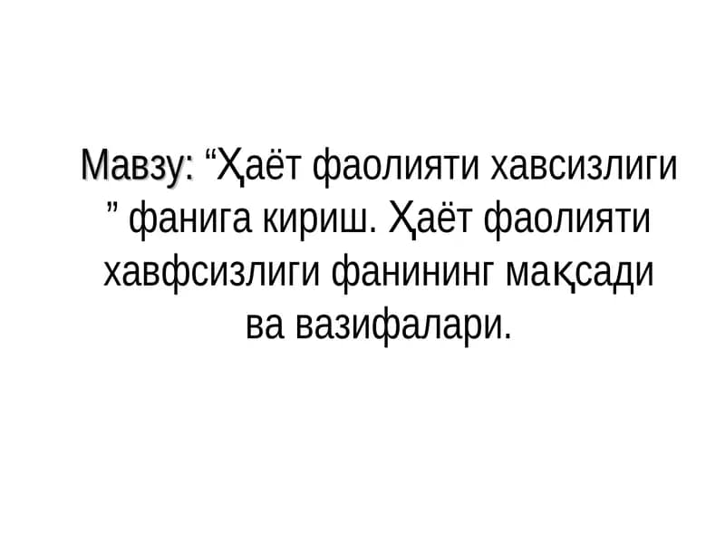 Ҳаёт фаолияти хавсизлиги
