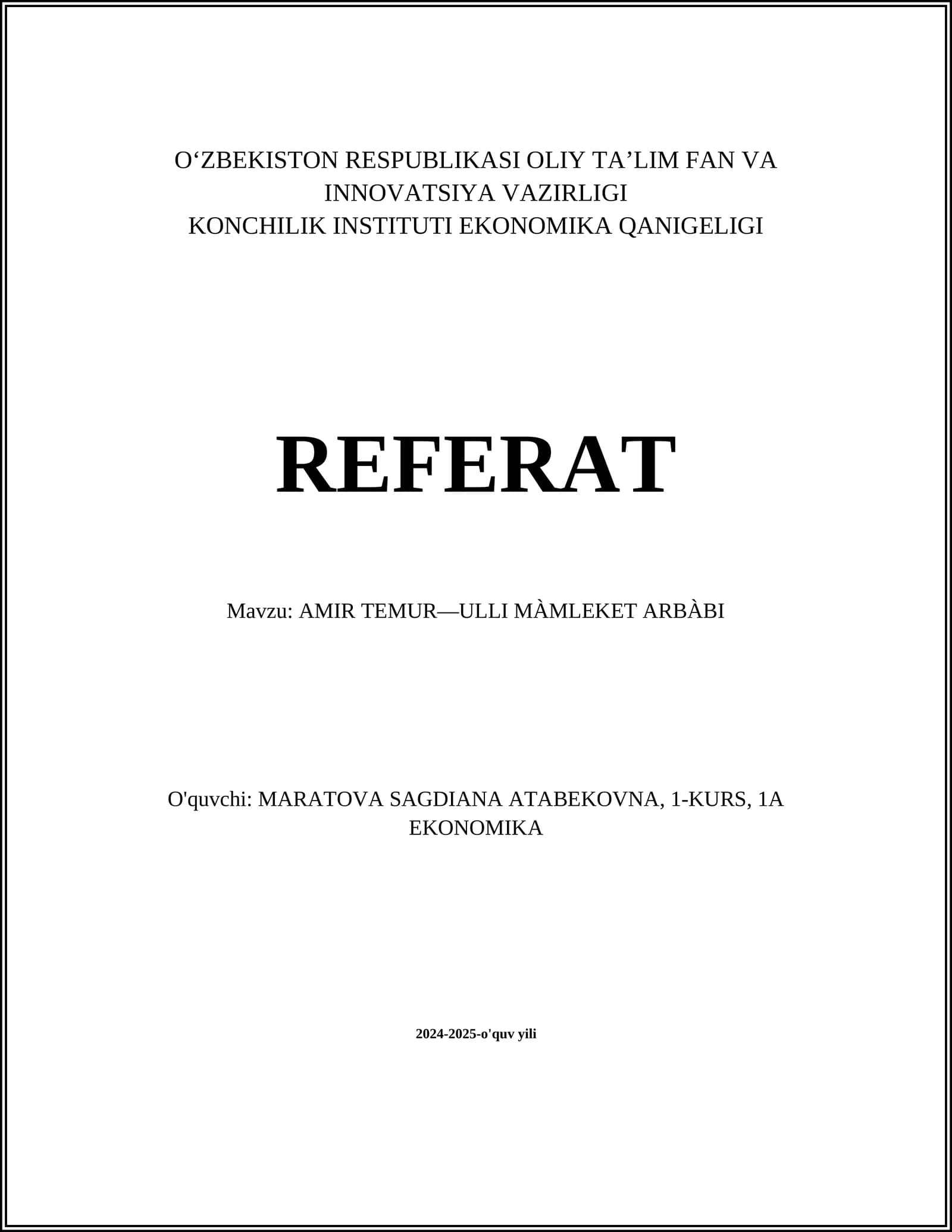 AMIR TEMUR—ULLI MÀMLEKET ARBÀBI