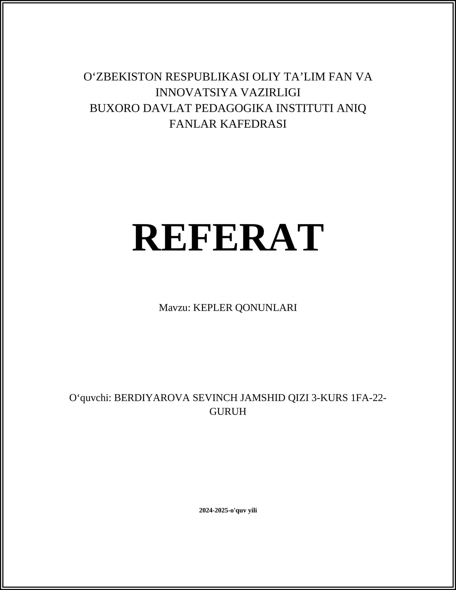 KEPLER QONUNLARI