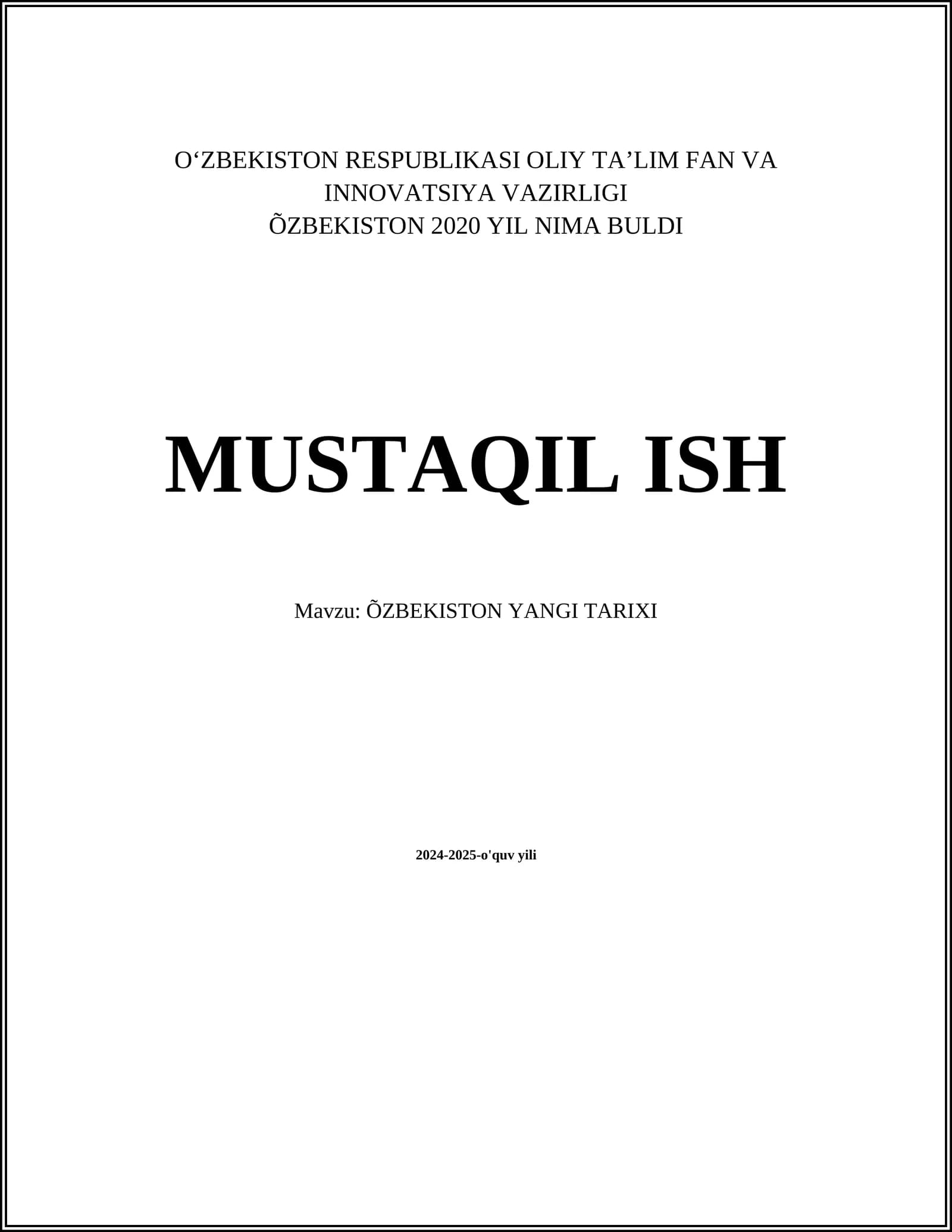 ÕZBEKISTON YANGI TARIXI