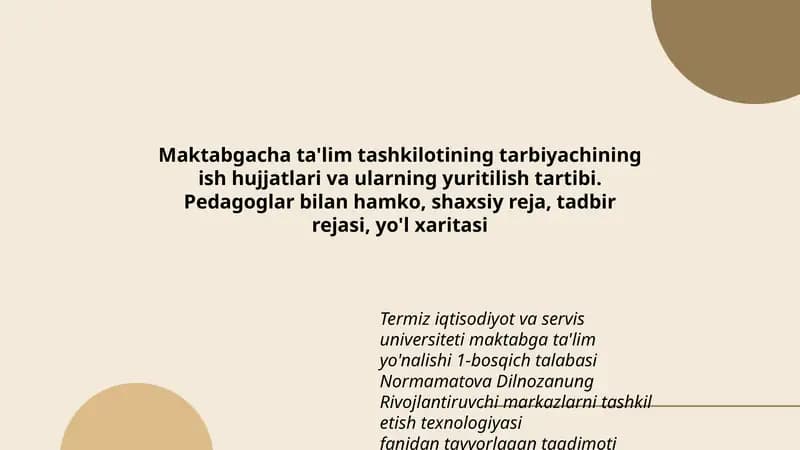 Normamatova Dilnozanung Rivojlantiruvchi markazlarni tashkil etish texnologiyasi