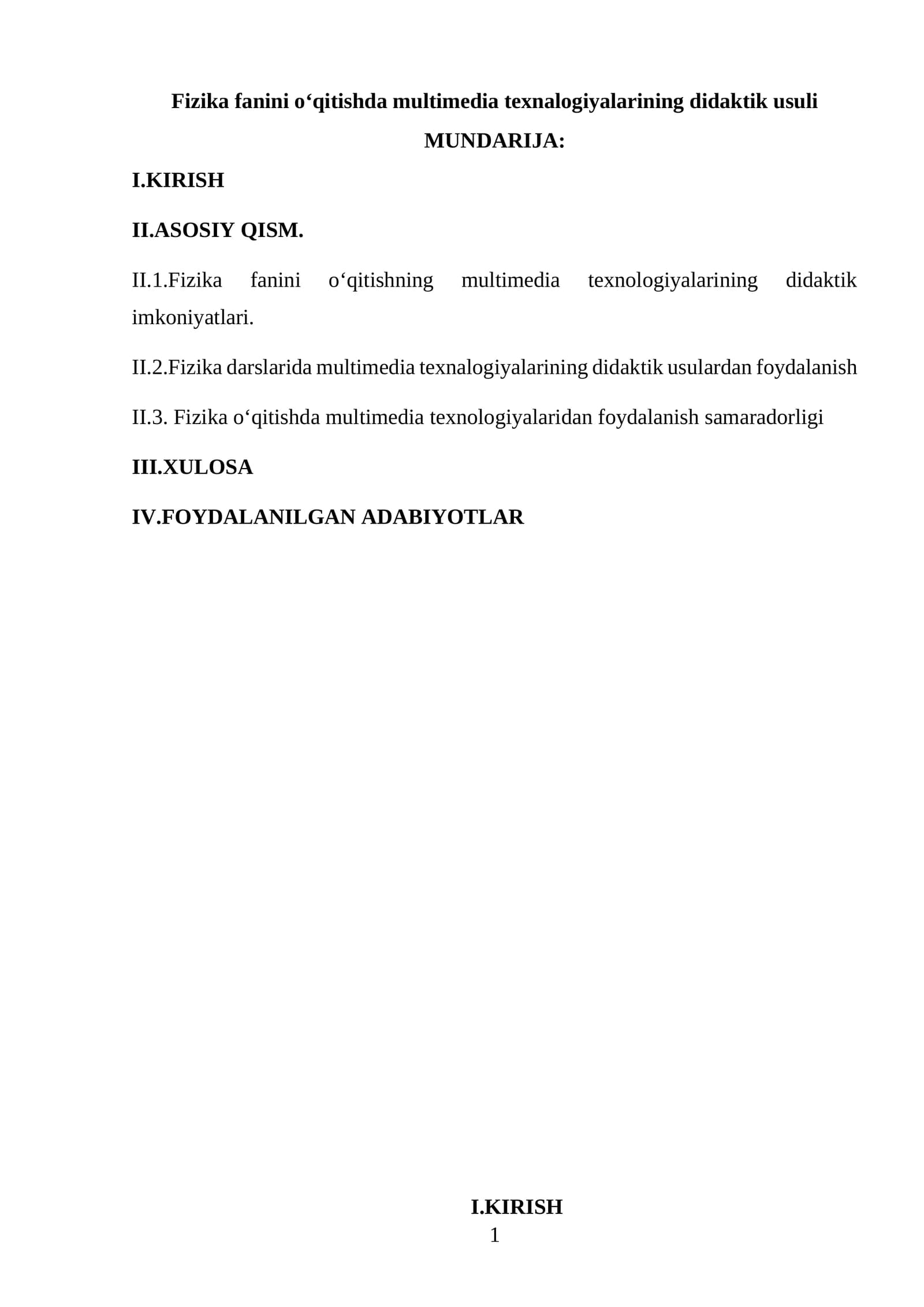 Fizika fanini o‘qitishda multimedia texnalogiyalarining didaktik usuli