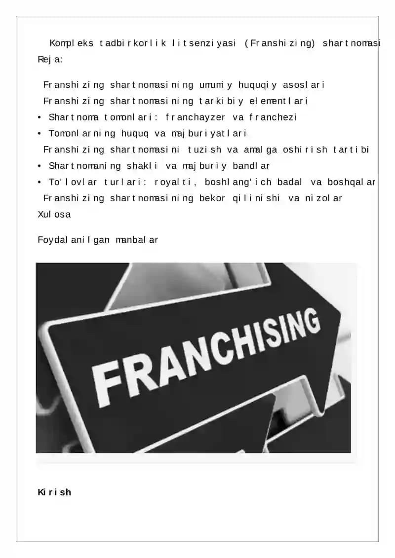 Franshizing shartnomasi
