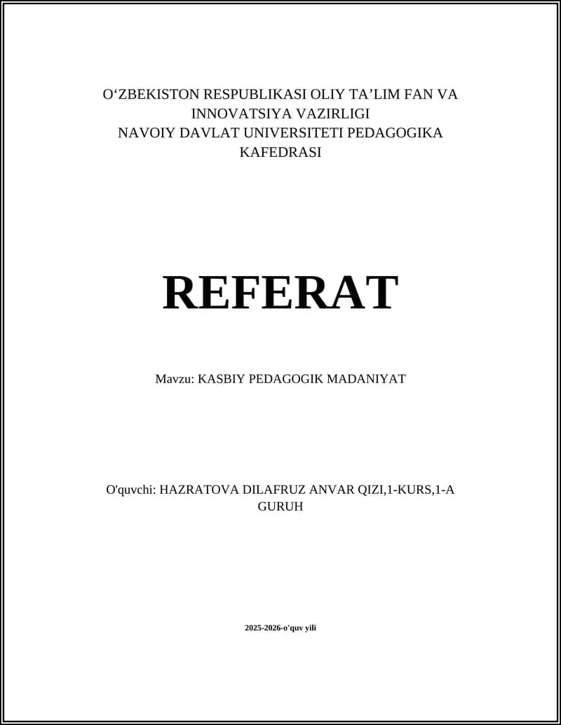 Kasbiy Pedagogik Madaniyat