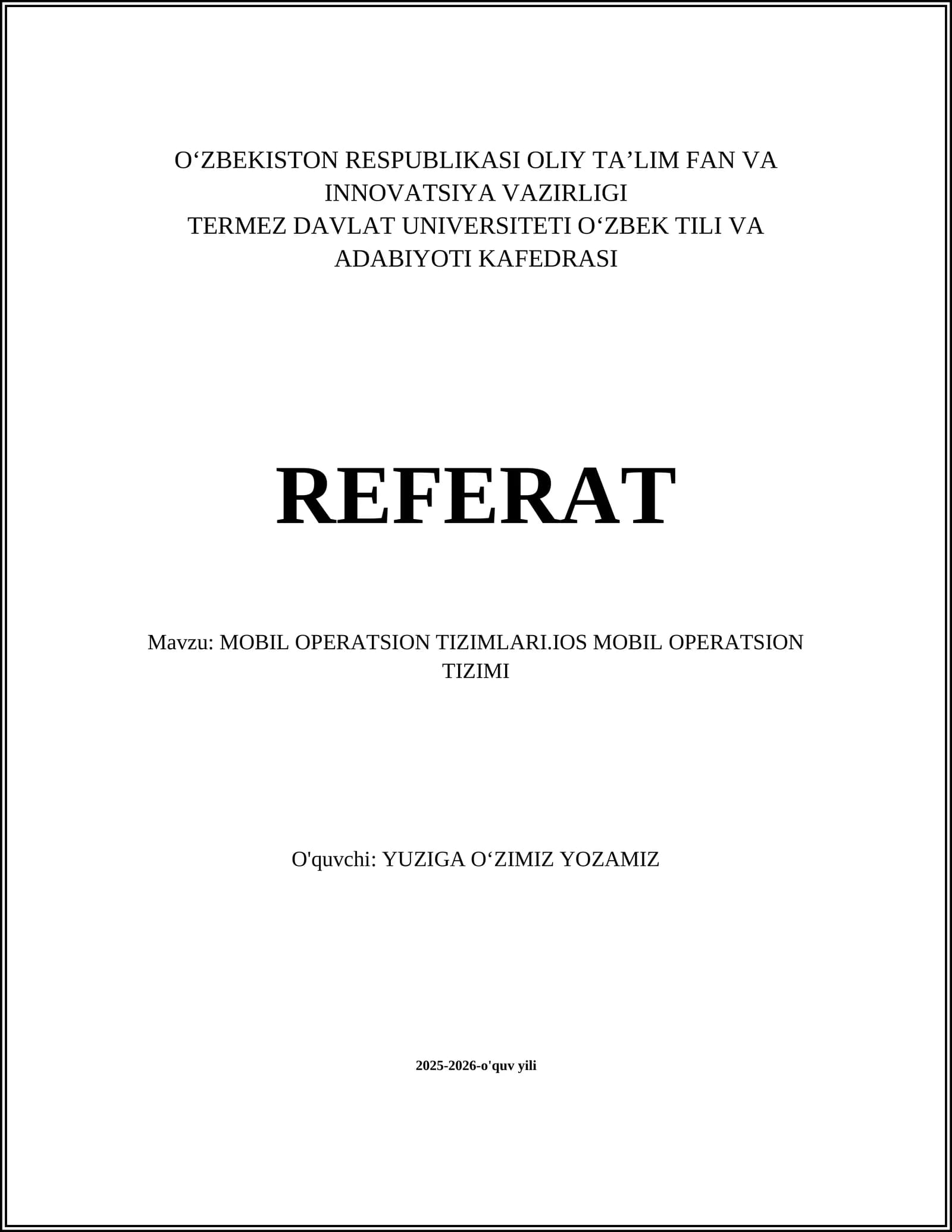 IOS MOBIL OPERATSION TIZIMI
