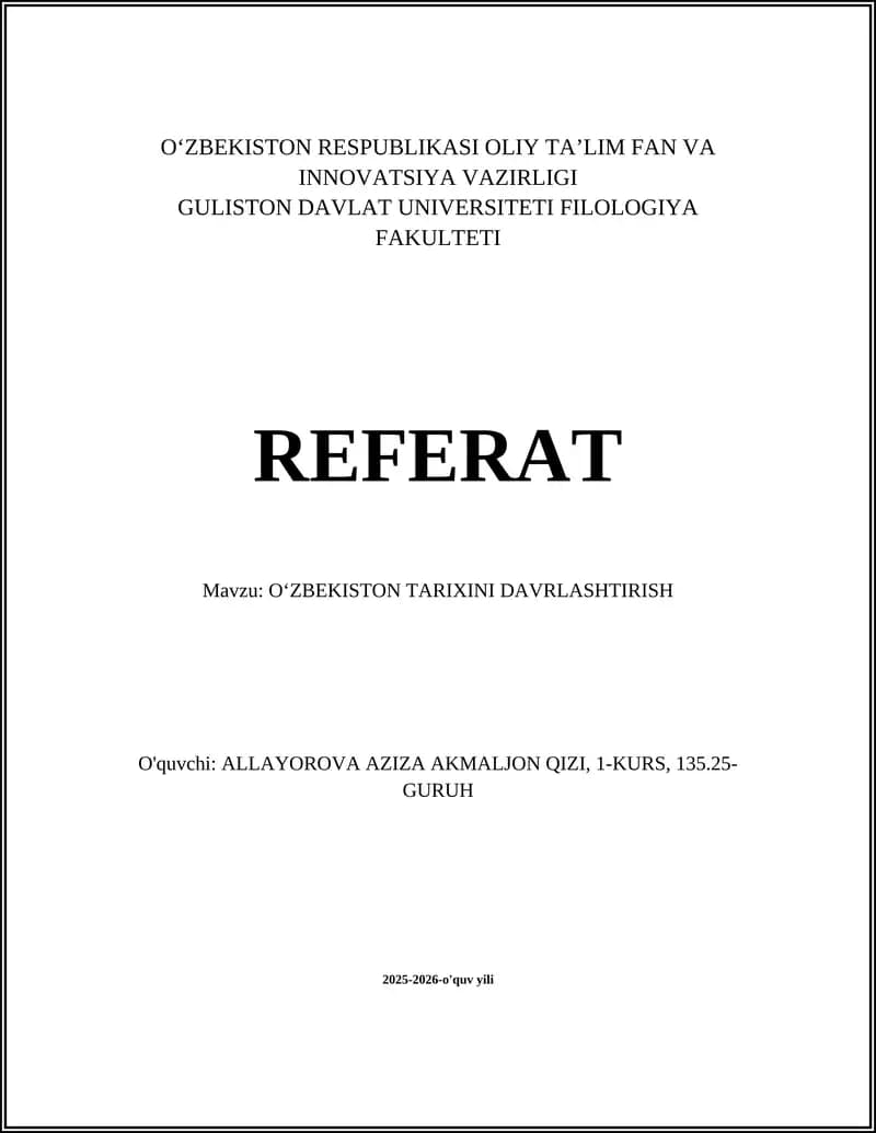 Oʻzbekiston tarixini davrlashtirish