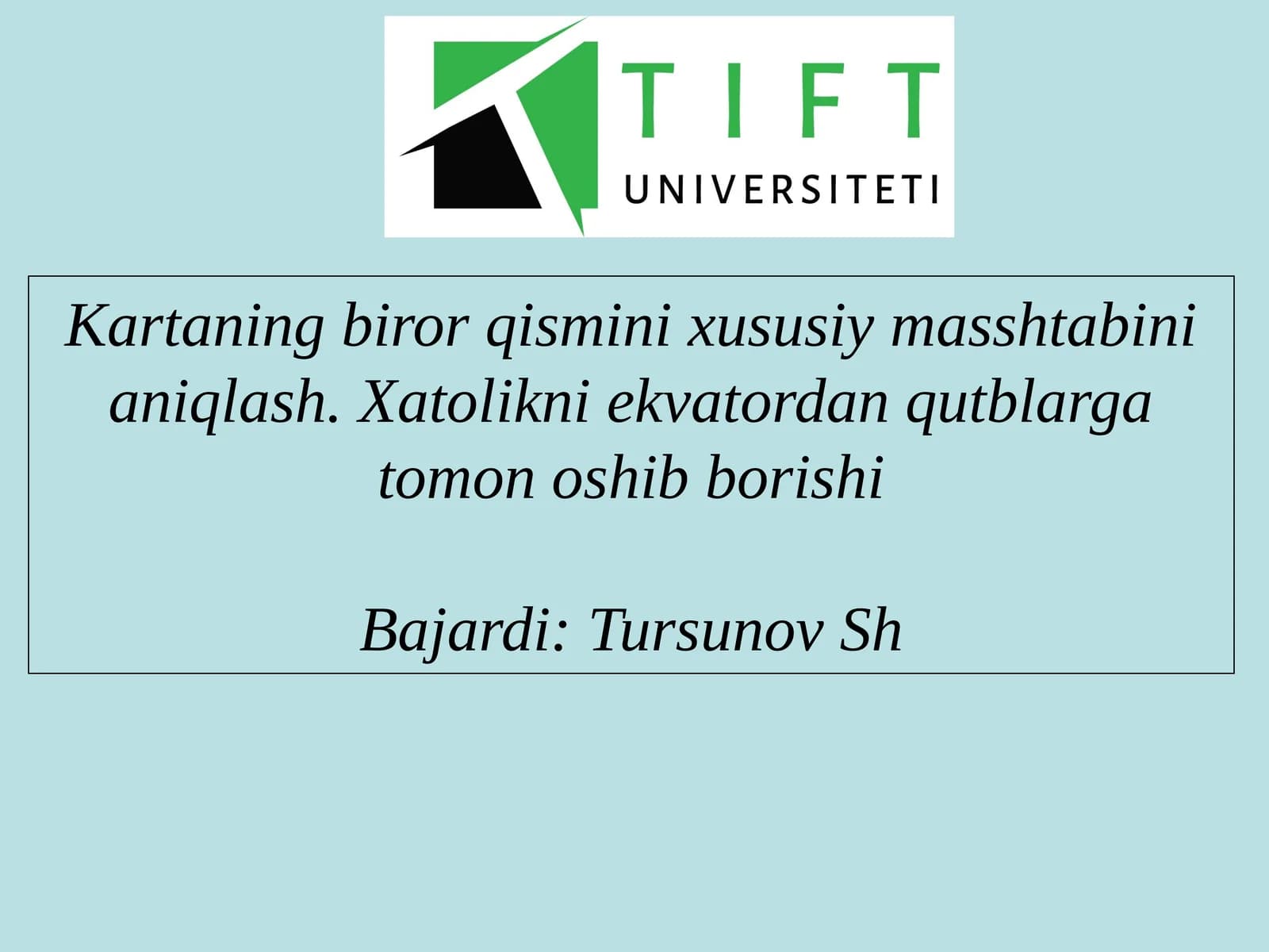 Kartaning biror qismini xususiy masshtabini aniqlash