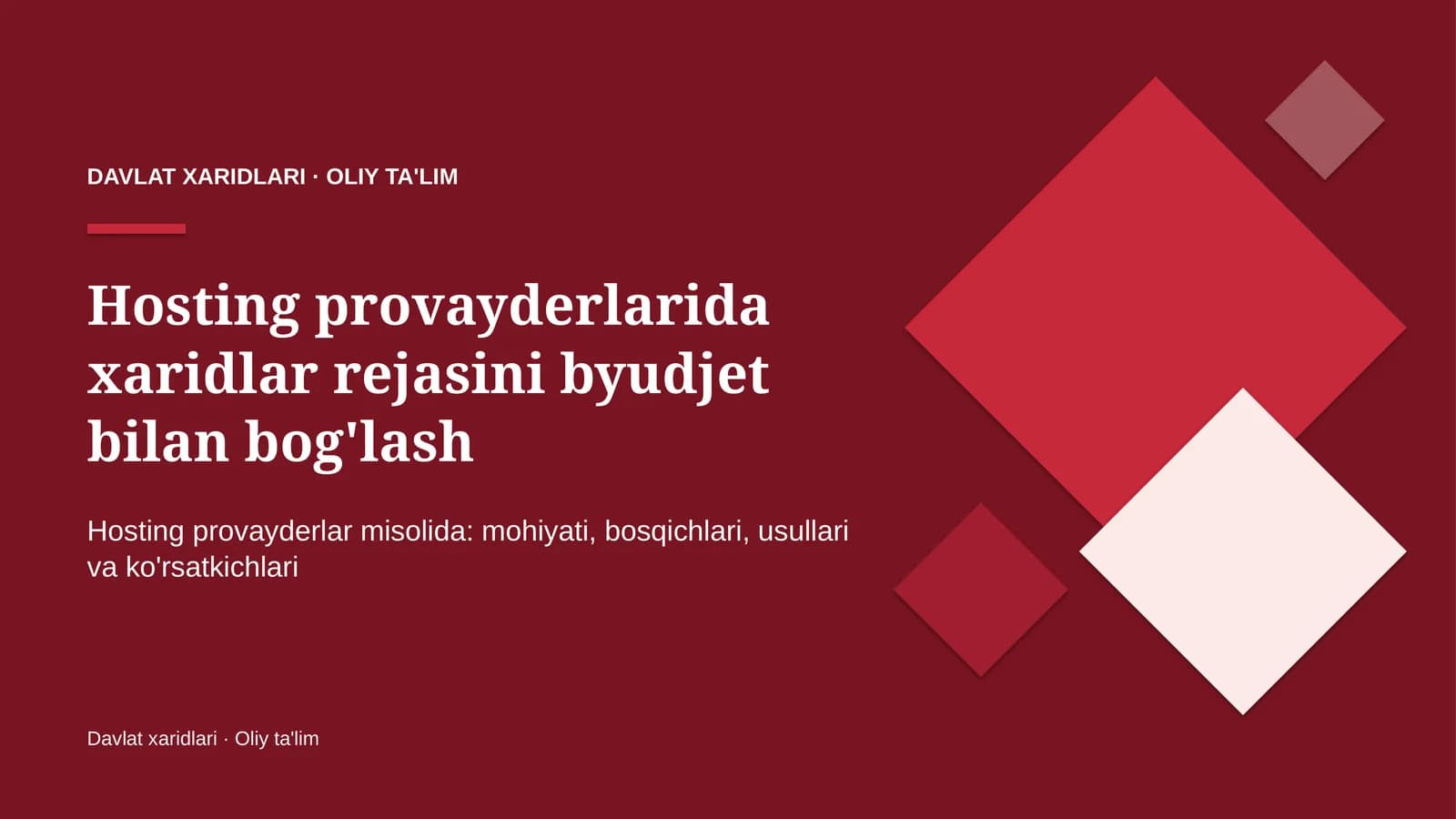 Hosting provayderlarida xaridlar rejasini byudjet bilan bog'lash