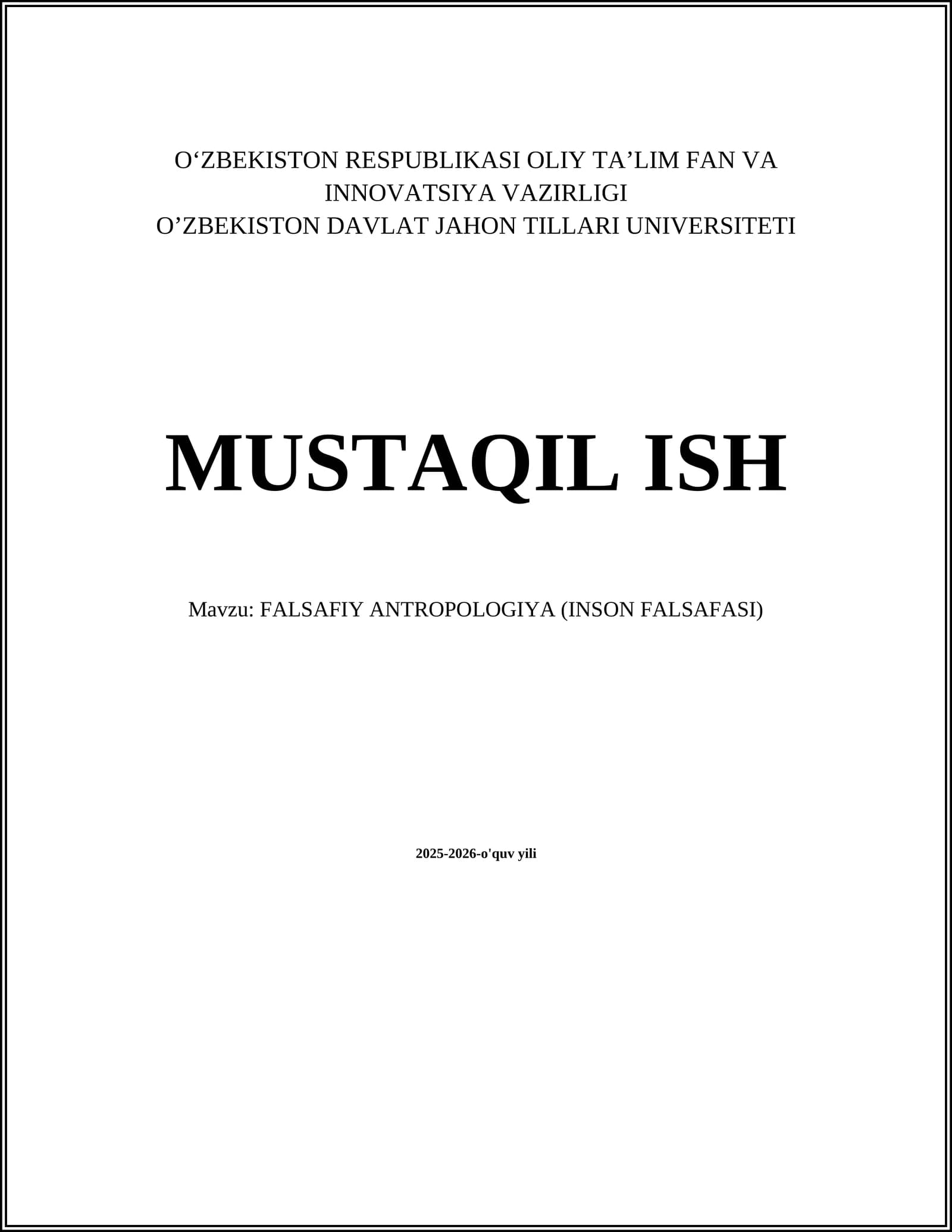 FALSAFIY ANTROPOLOGIYA (INSON FALSAFASI)