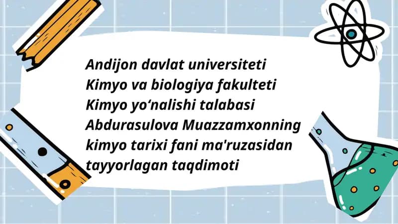 Kimyoning hozirgi zamon davri.Kvany kimyosi