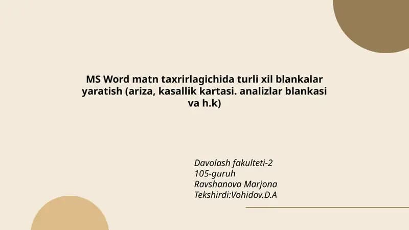 MS Word matn taxrirlagichida turli xil blankalar yaratish