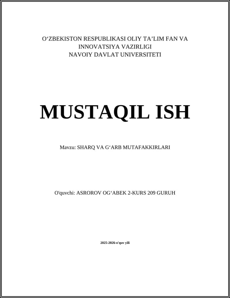 SHARQ VA GʻARB MUTAFAKKIRLARI