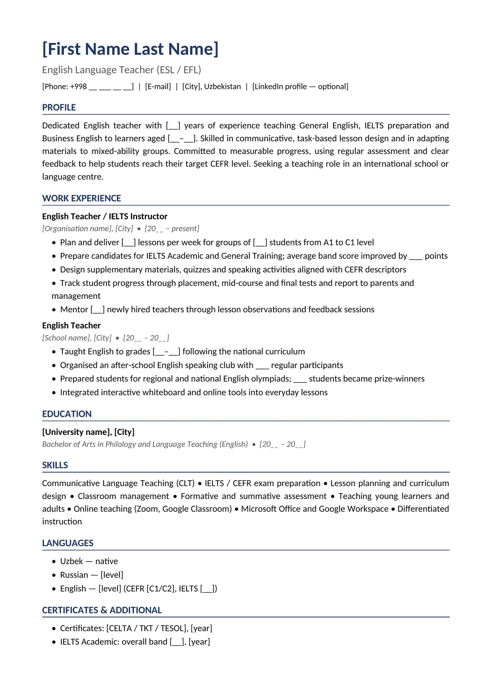 CV 01 English English teacher