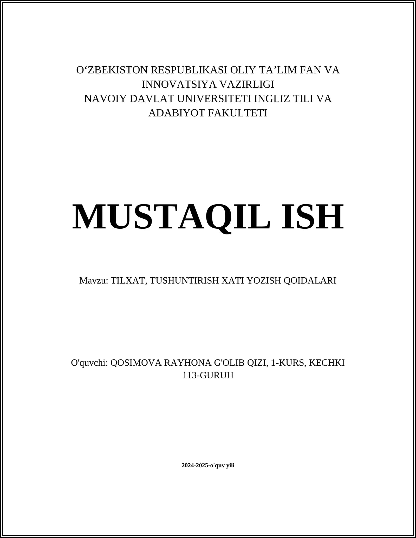 TILXAT, TUSHUNTIRISH XATI YOZISH QOIDALARI