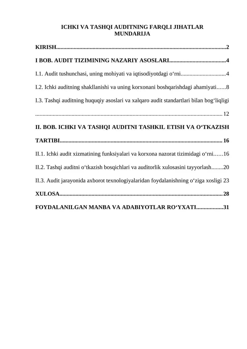 Ichki va Tashqi Auditning Farqli Jihatlari