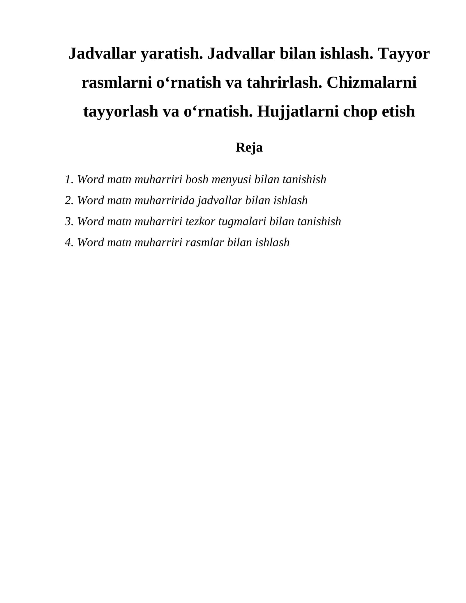 Word matn muharriri bosh menyusi bilan tanishish