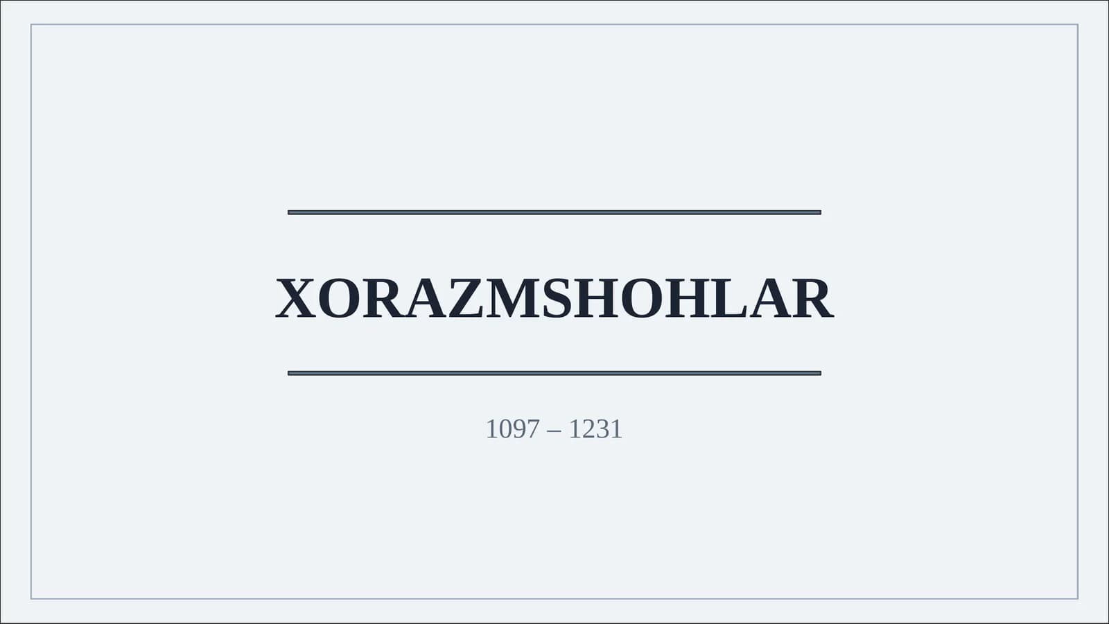Xorazmshohlar davlatining shakllanishi va siyosiy yuksalishi, Sulolaning kelib chiqishi, kuchayishi va Alouddin Muhammad davridagi yuksalish, Ma’muriy tizim, iqtisodiy hayot, harbiy tuzilma va tashqi munosabatlar, Madaniy hayot, mo‘g‘ullar istilosi, Jaloliddin Manguberdi va tarixiy ahamiyat