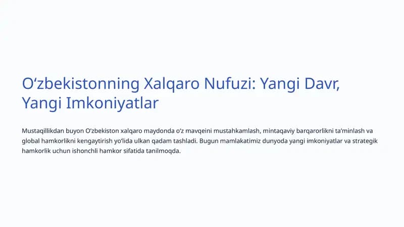 Mustaqillikdan Global Maydonga