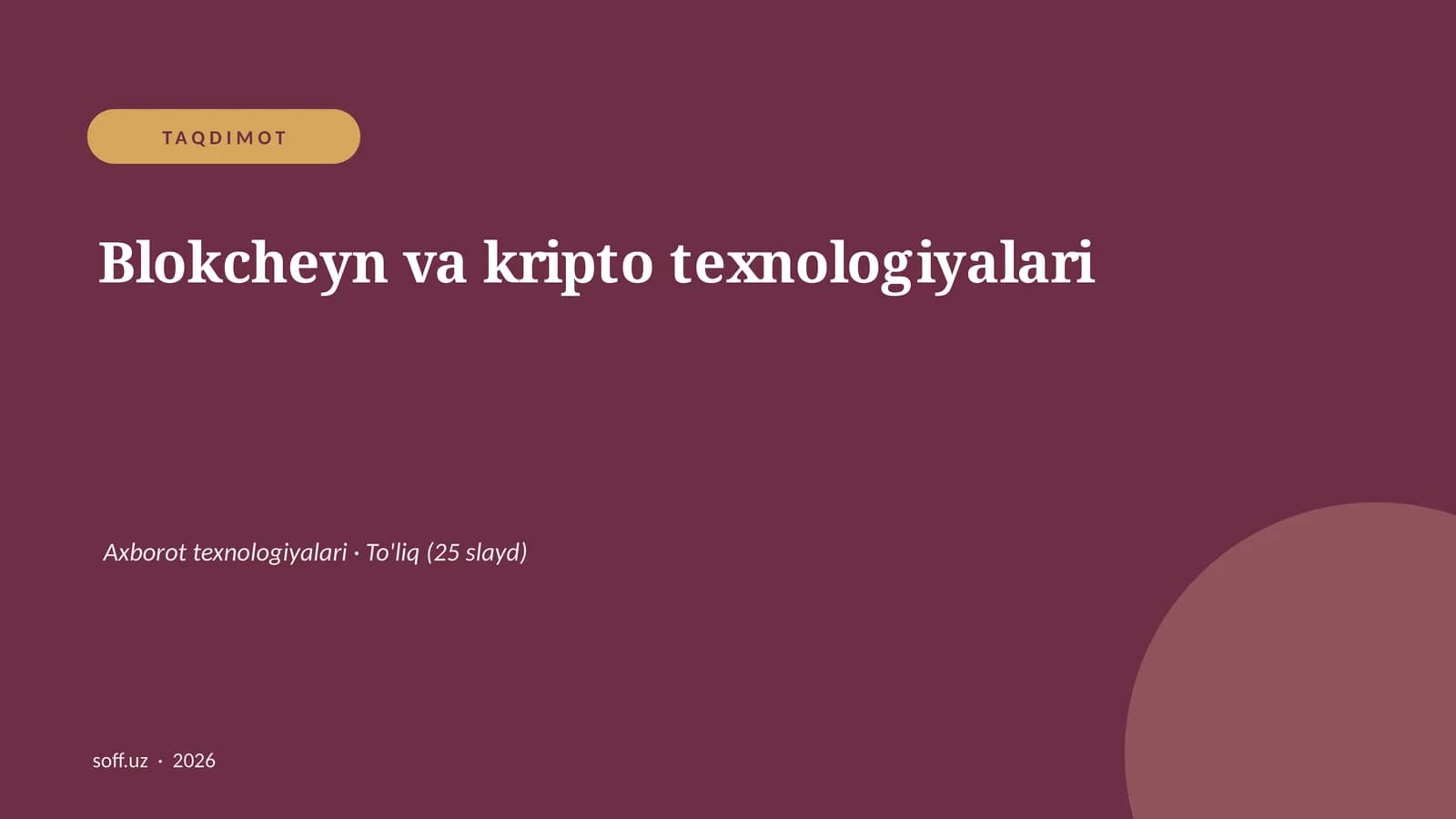 Blokcheyn va kripto texnologiyalari