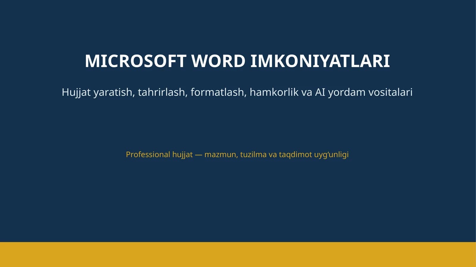 MICROSOFT WORD IMKONIYATLARI