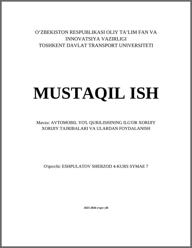 Yevropa Ilg'or Yo'l Qurilish Texnologiyalari
