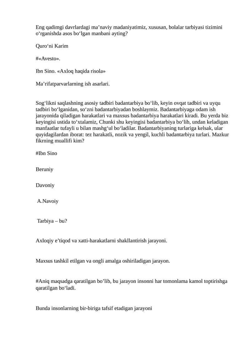 Pedagogika va nazariyasi test savollar