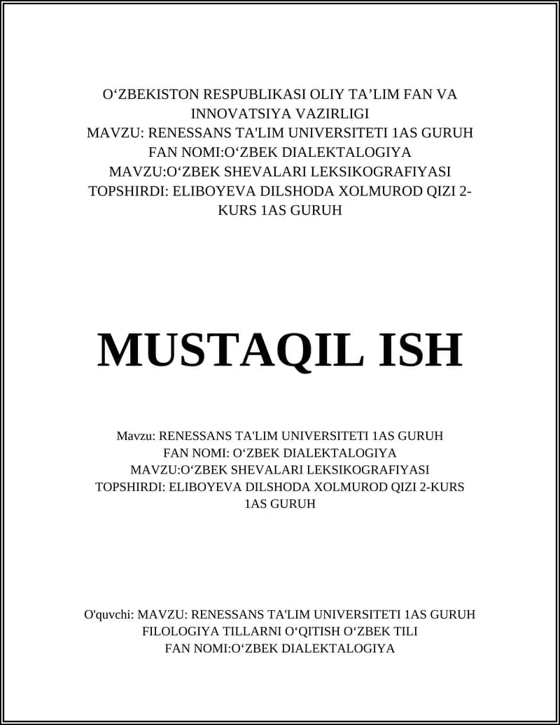 Oʻzbek Dialektalogiya