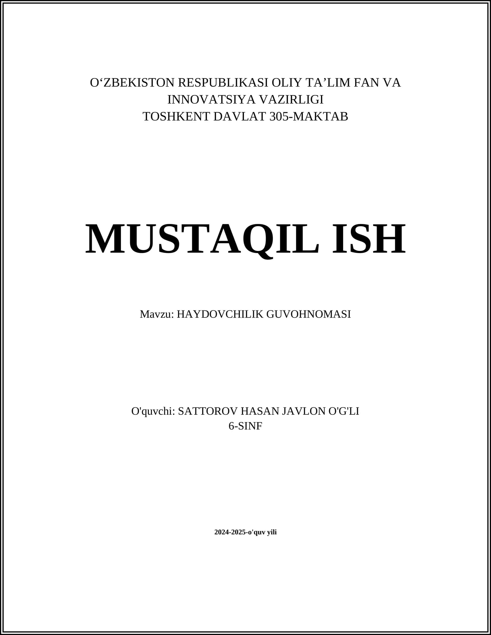 HAYDOVCHILIK GUVOHNOMASI