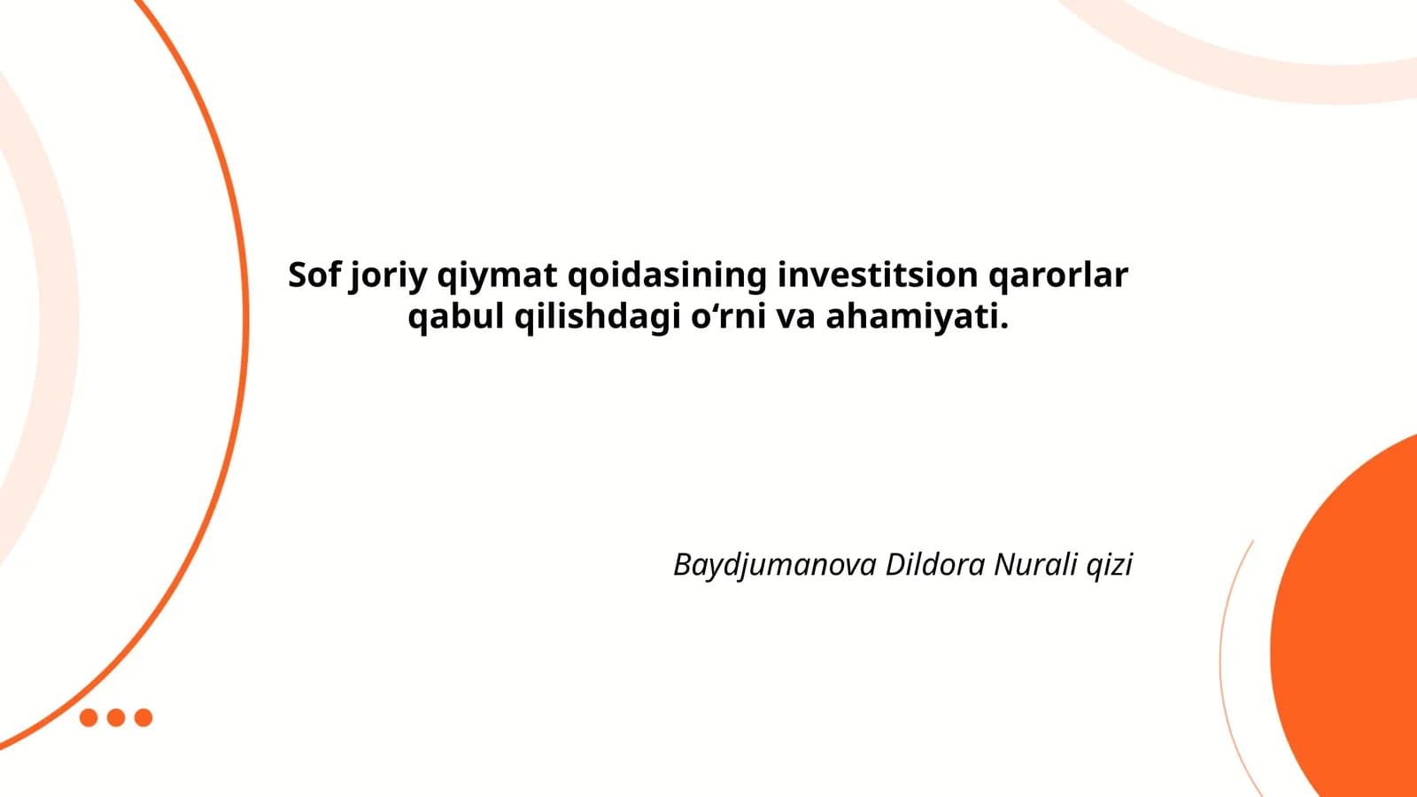 Sof joriy qiymat tushunchasi
