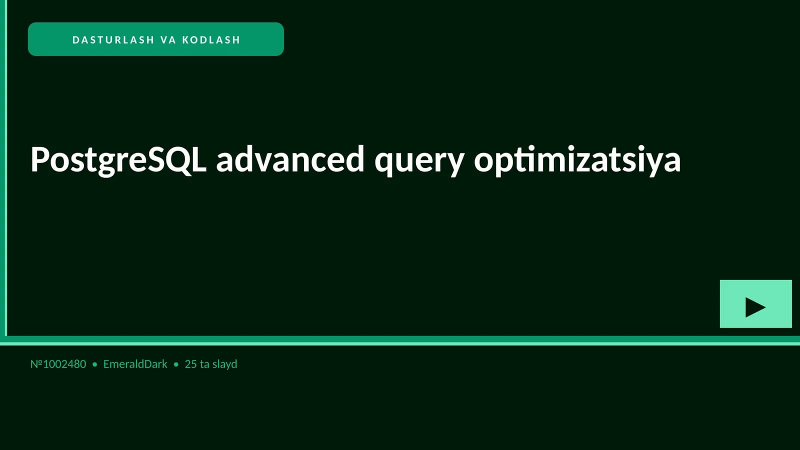 PostgreSQL advanced query optimizatsiya