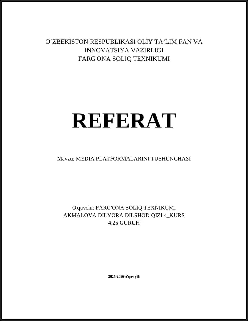 MEDIA PLATFORMALARINI TUSHUNCHASI