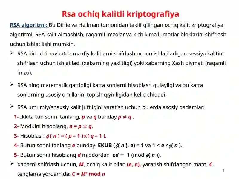 RSA ochiq kalitlik kriptografiya