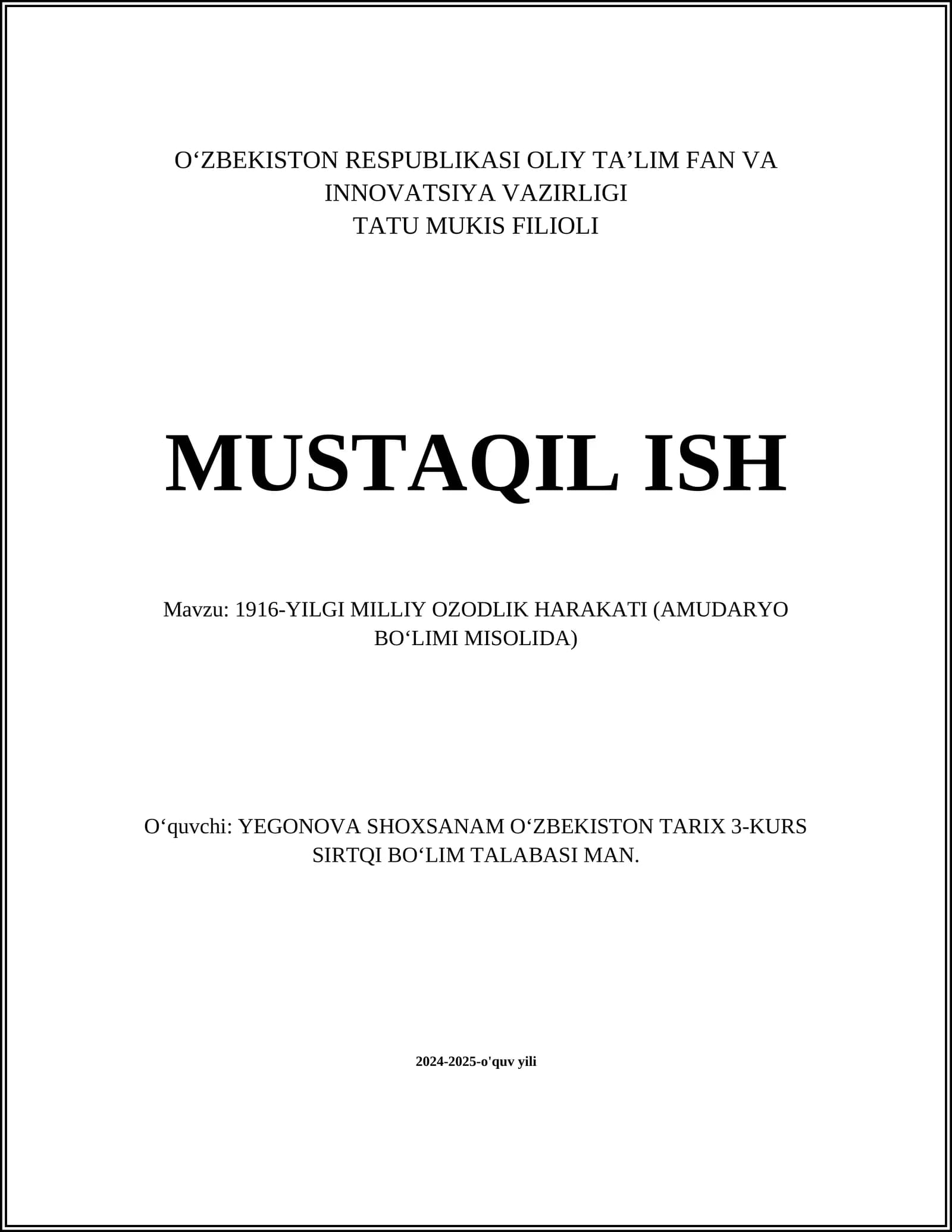 1916-YILGI MILLIY OZODLIK HARAKATI