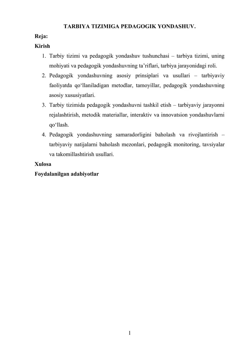 TARBIYA TIZIMIGA PEDAGOGIK YONDASHUV