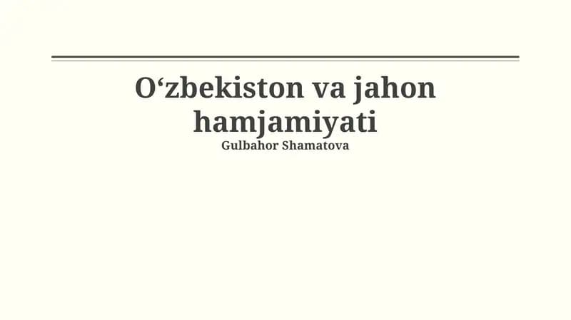 O'zbekiston va jahon hamjamiyati