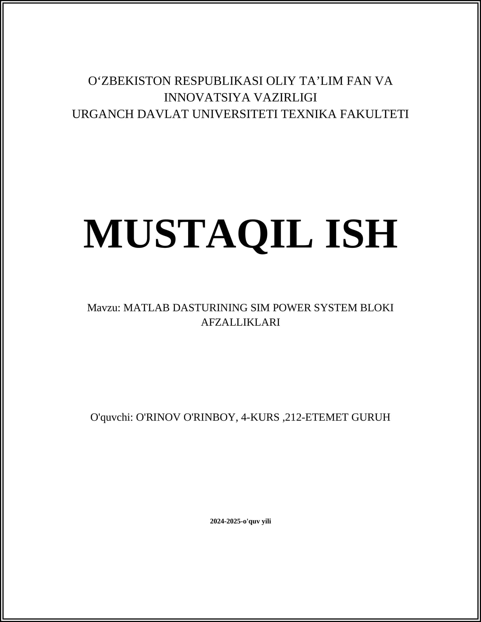 MATLAB DASTURINING SIM POWER SYSTEM BLOKI AFZALLIKLARI