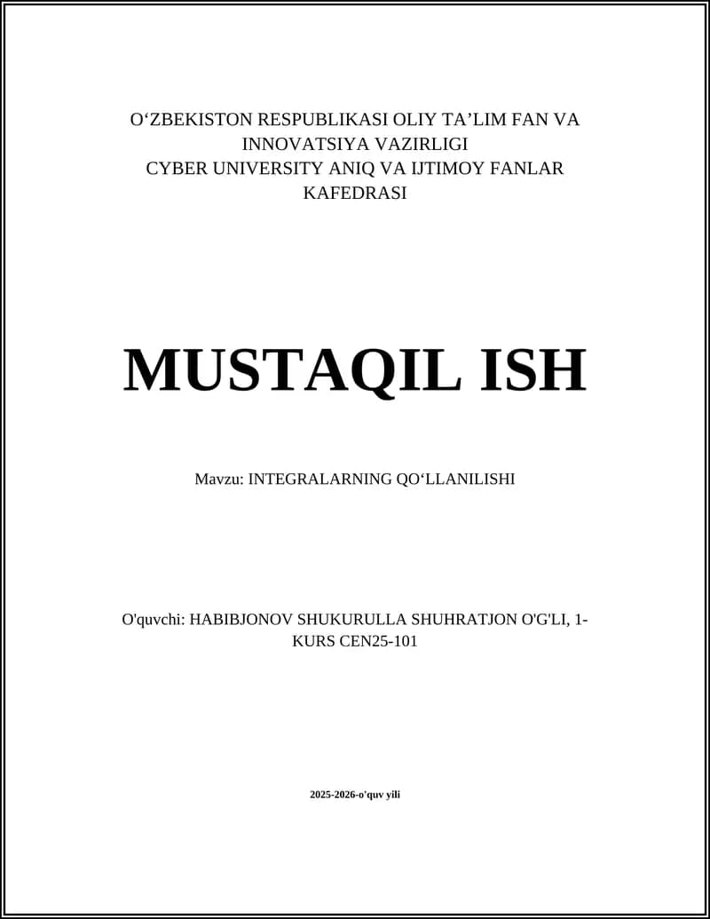 INTEGRALARNING QO‘LLANILISHI