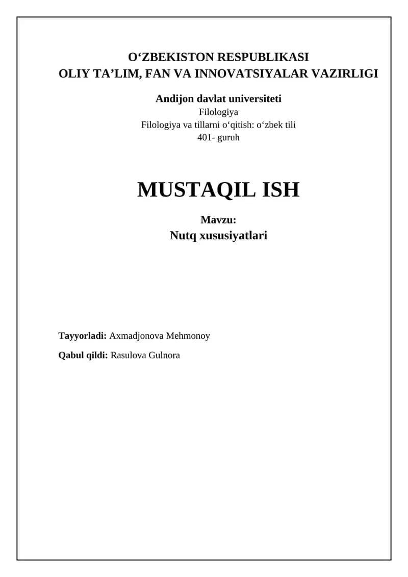 Nutq xususiyatlari