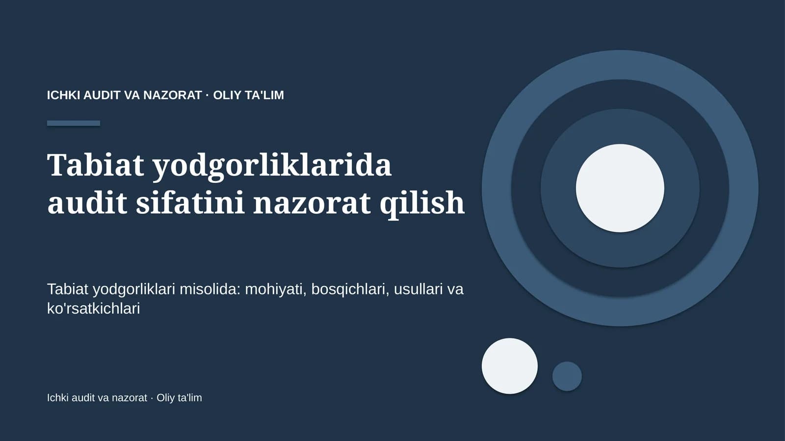 Tabiat yodgorliklarida audit sifatini nazorat qilish
