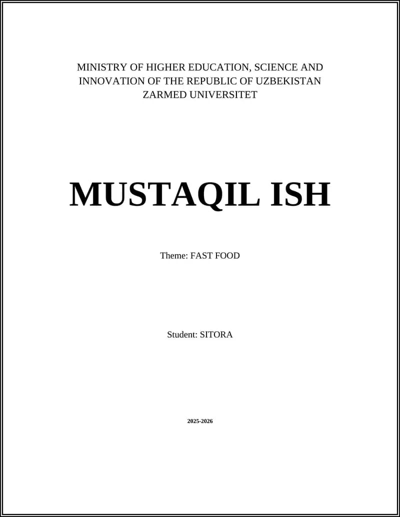 MUSTAQIL ISH Theme: FAST FOOD