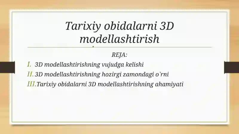 Tarixiy obidalarni 3D modellashtirish