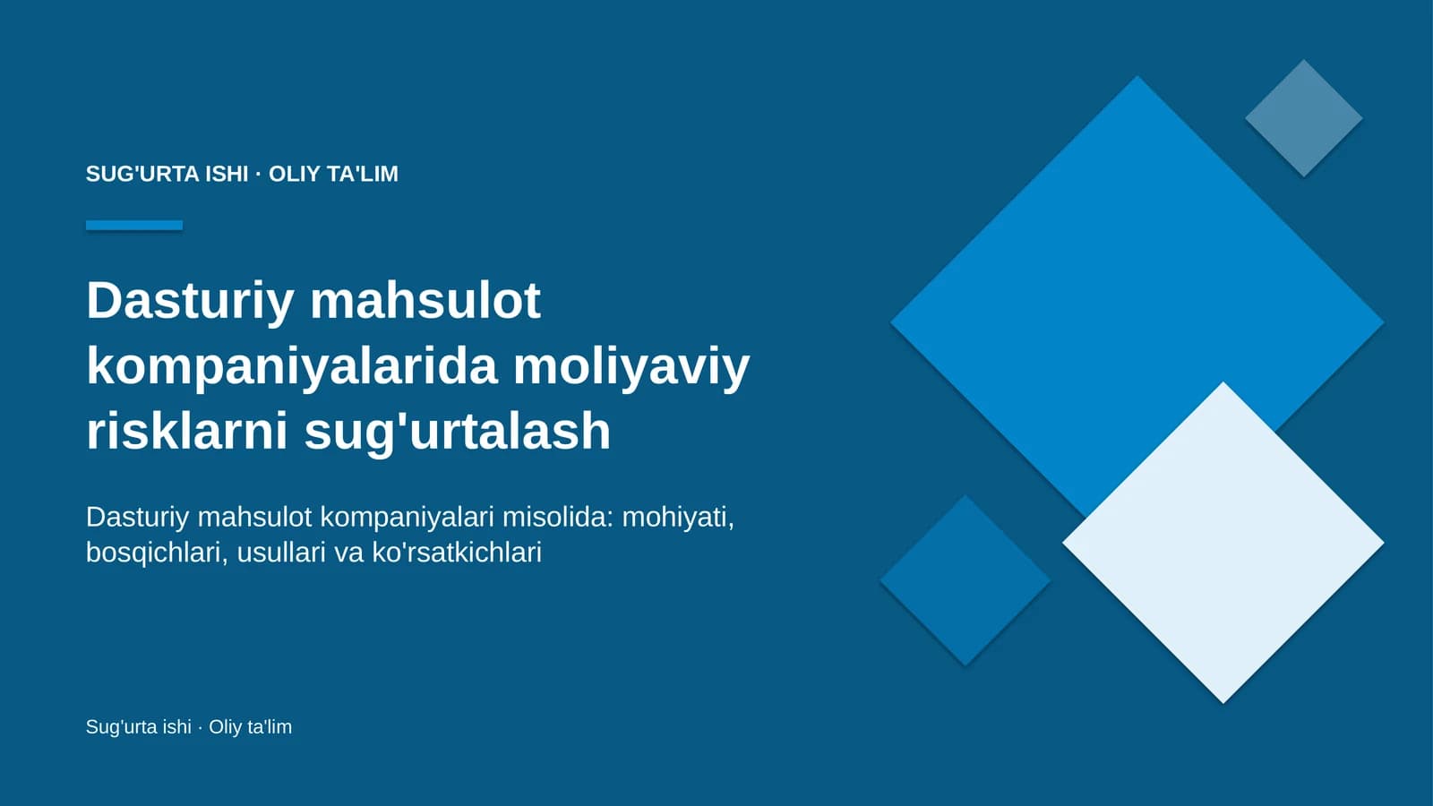 Dasturiy mahsulot kompaniyalarida moliyaviy risklarni sug'urtalash