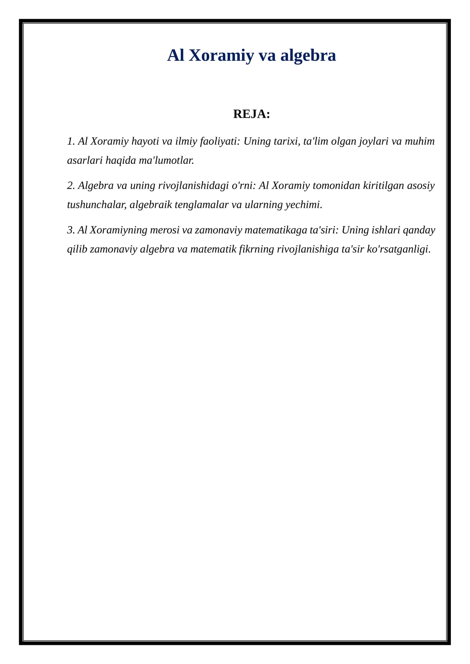 Al Xoramiy va algebra