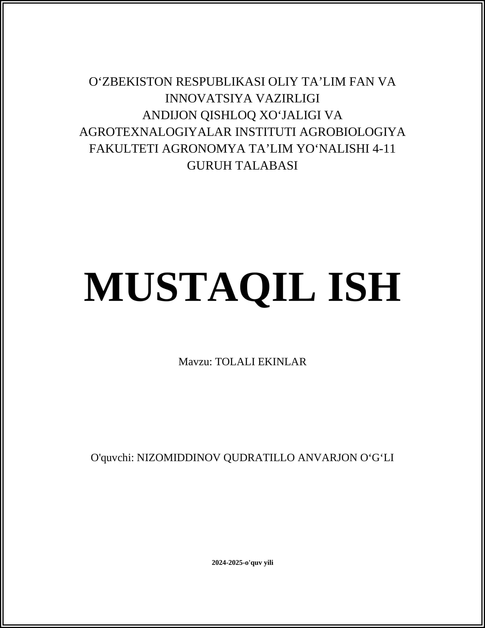 TOLALI EKINLAR