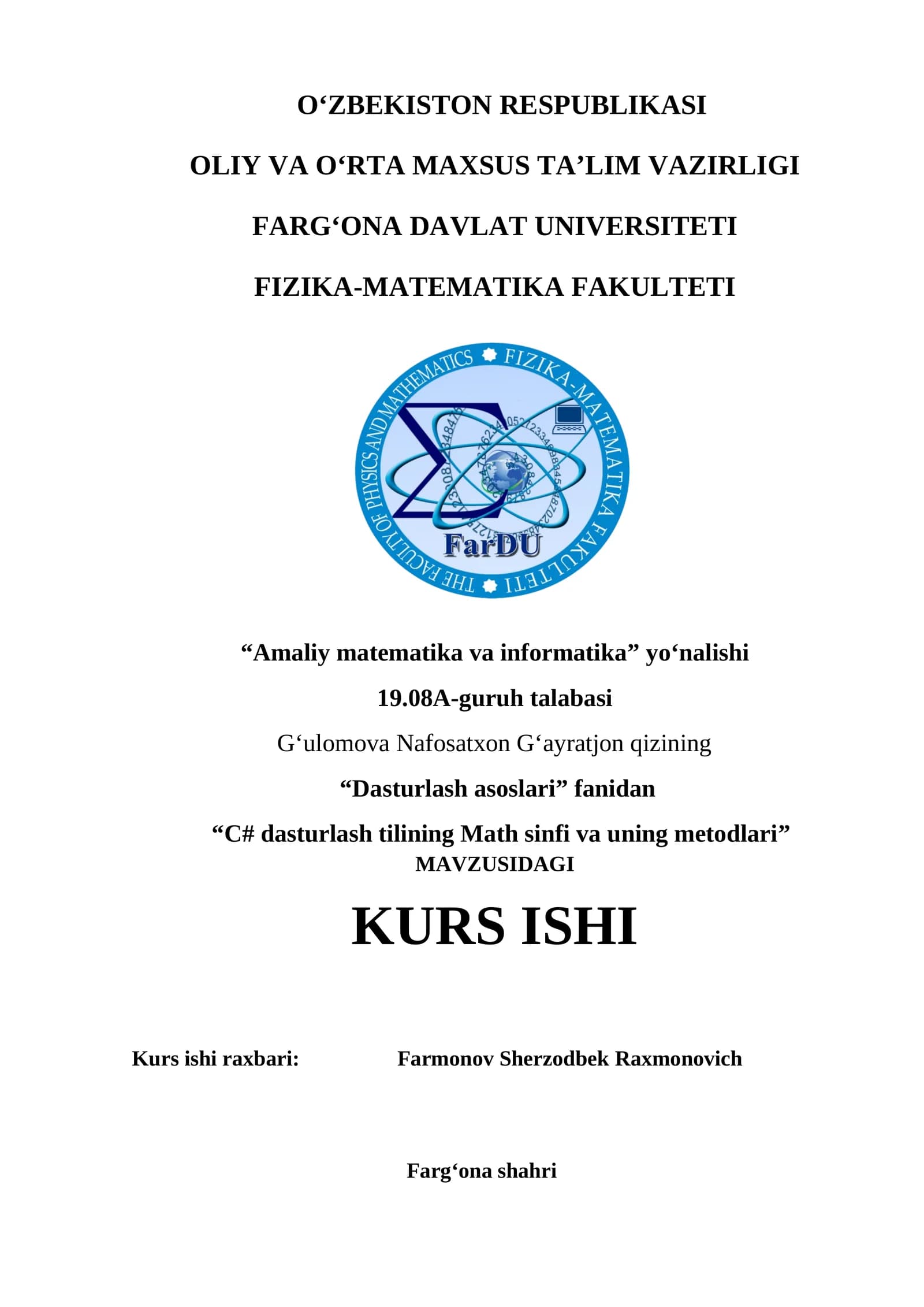 C# dasturlash tilining Math sinfi va uning metodlari