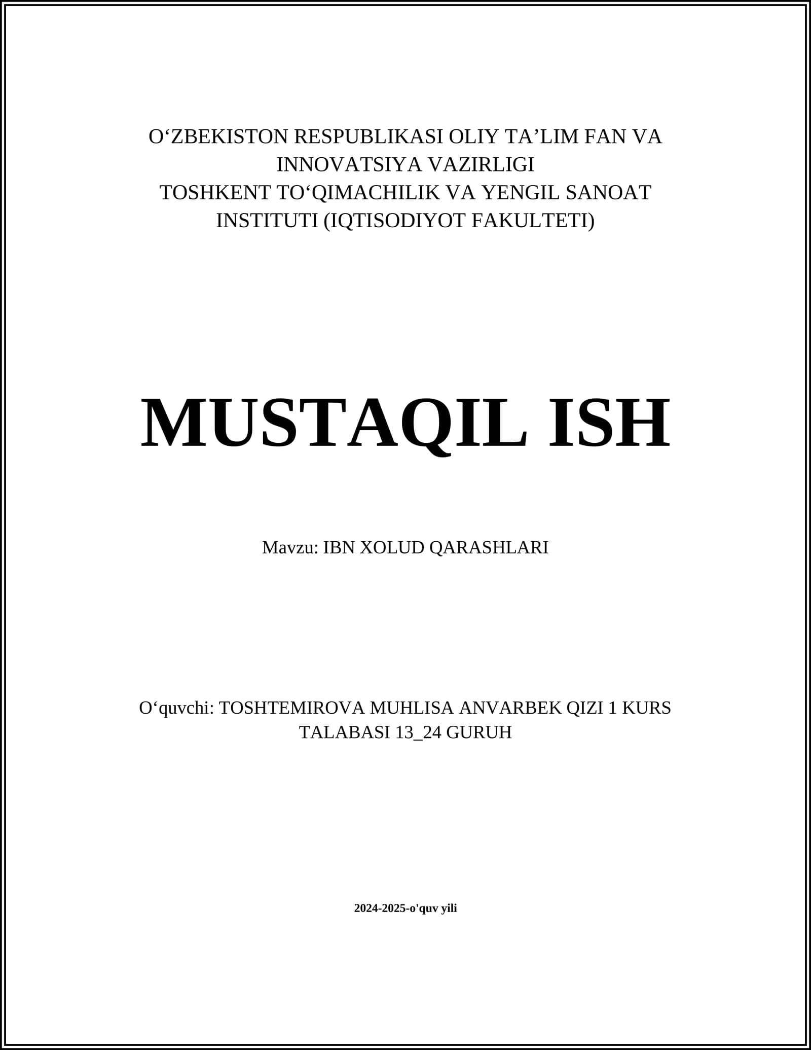 IBN XOLUD QARASHLARI