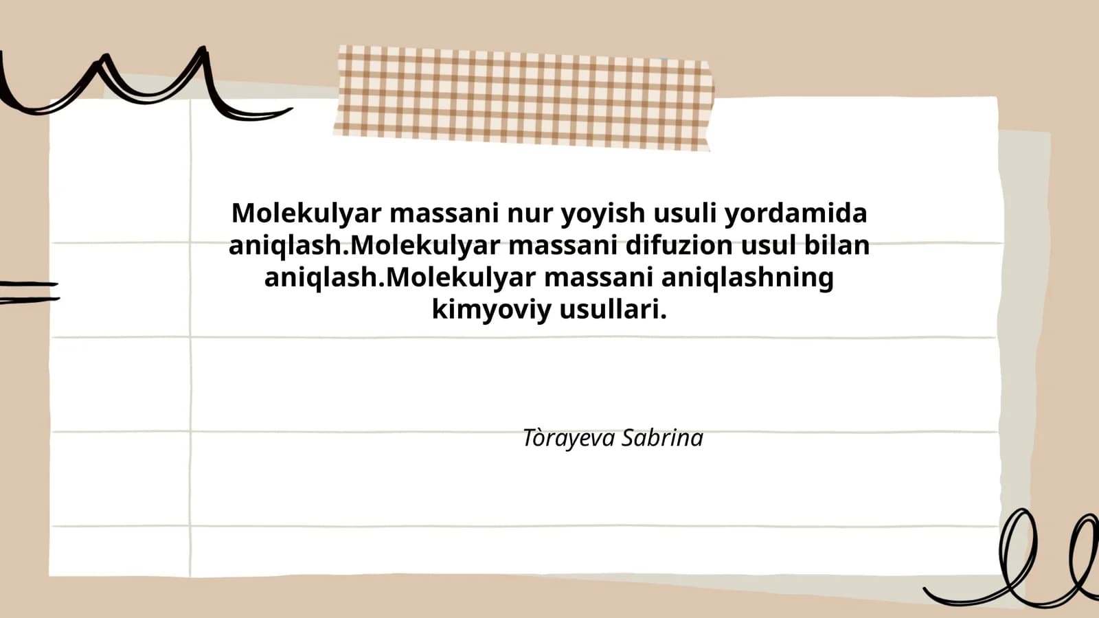 Molekulyar massani aniqlashning kimyoviy usullari