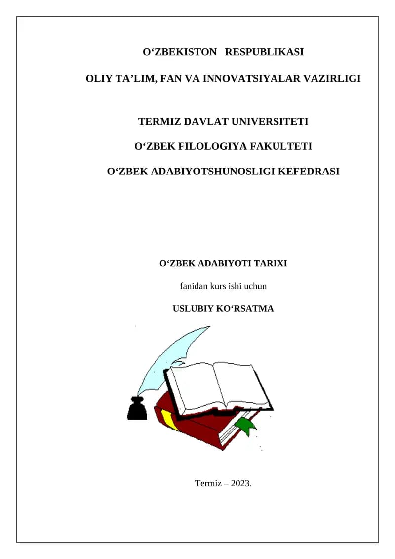 O‘zbek adabiyoti tarixi fanidan kurs ishi uchun uslubiy ko‘rsatma